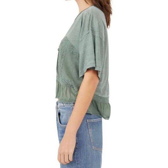 Free People Green Fall in Love Tee NWT XS Women Cottage Coquette Boho Peasant - Picture 3 of 6